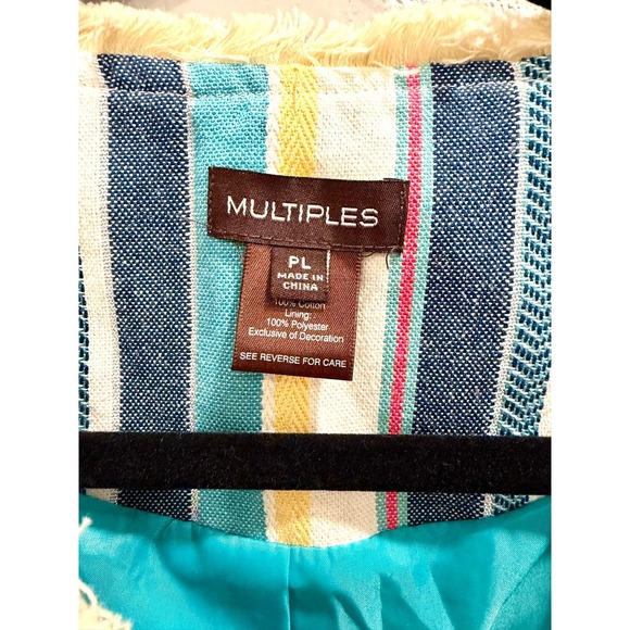 Women's Striped Fringe Jacket Petite Size Large Artsy Boho Coastal Lagenlook - Picture 7 of 7